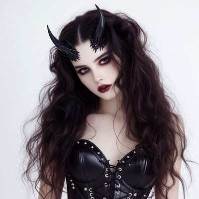 Woman with demon horns in black corset
