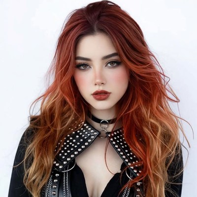 Woman with red hair and choker necklace