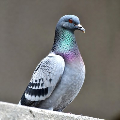 Gray pigeon with iridescent neck