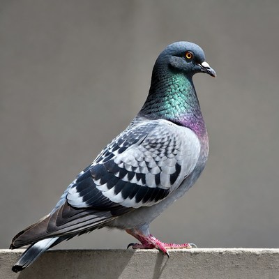 Gray pigeon on concrete ledge