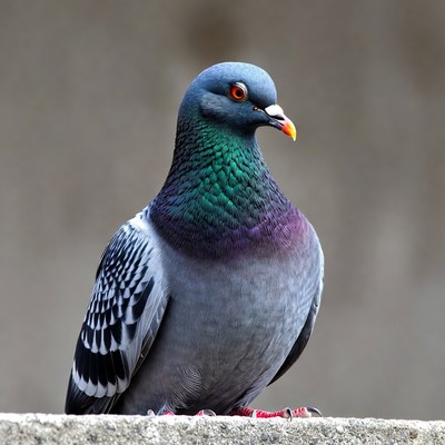 Gray pigeon with iridescent neck
