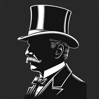 Gentleman in Tuxedo with Top Hat Silhouette
