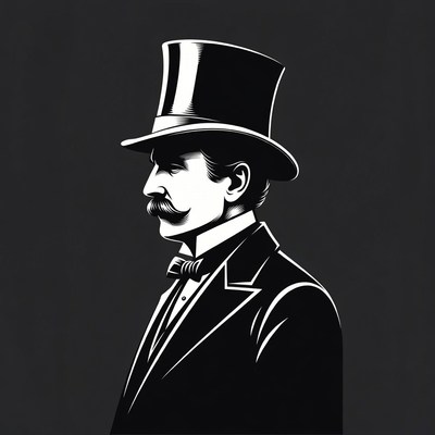 Victorian man in top hat profile