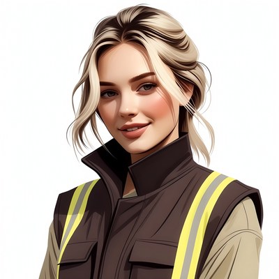 Blonde woman in yellow-striped vest