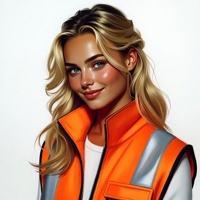 Blonde woman in orange safety vest