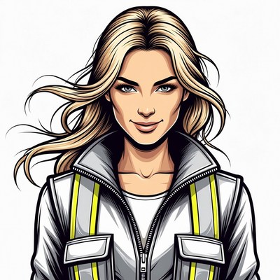 Blonde woman in gray jacket