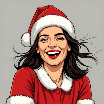 Smiling Woman in Santa Hat