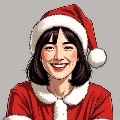 Asian woman smiling in Santa hat