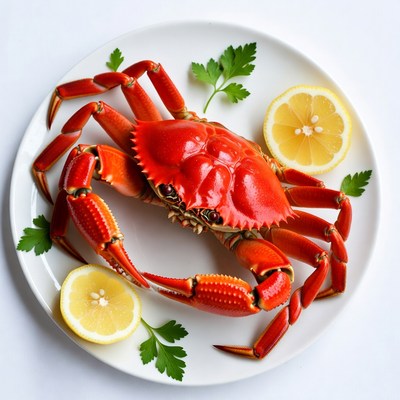 Red Crab on Plate with Lemon