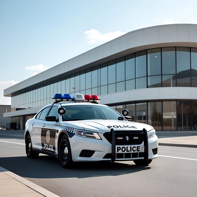 White police car with lights on