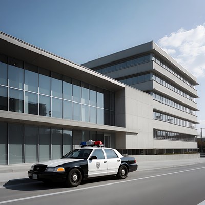 Police Car Parked Near Modern Building
