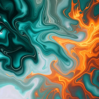 Teal and Orange Fluid Art Abstract