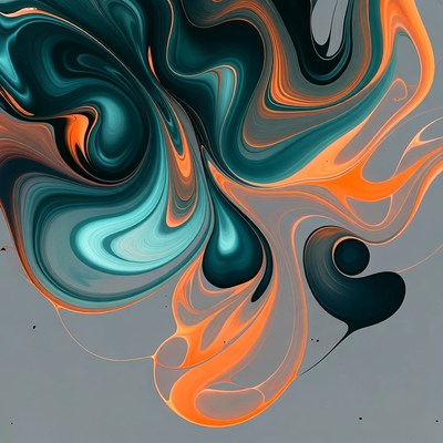 Abstract Teal Orange Fluid Swirls
