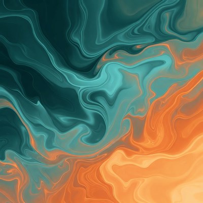 Abstract Teal Orange Fluid Swirls