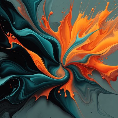 Abstract Teal and Orange Fluid Splatter