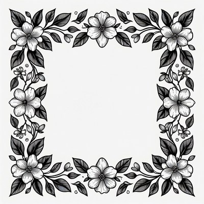 Floral Black and White Frame