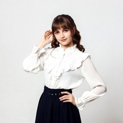 Asian woman in white blouse black skirt