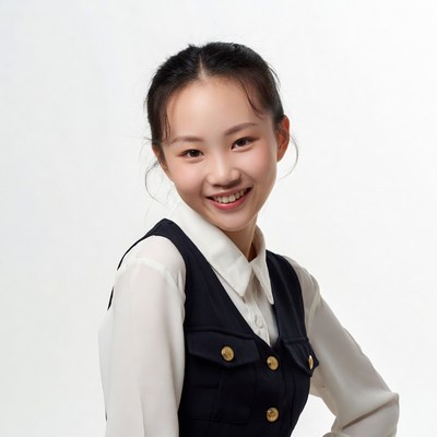 Asian girl smiling in vest and blouse