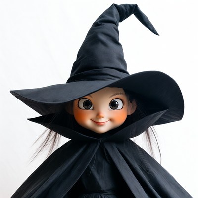 Girl doll wearing witch hat