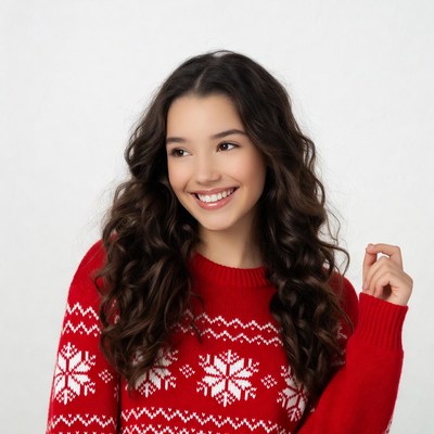Smiling girl in red Christmas sweater