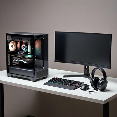 Gaming PC setup with monitor and peripherals