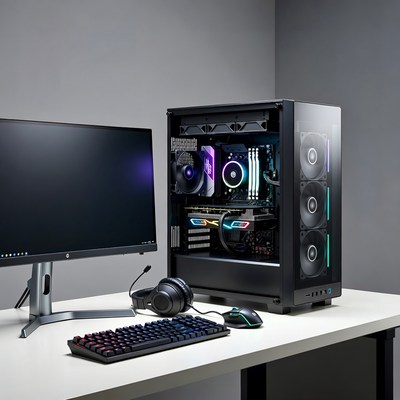 RGB Gaming PC Setup Desk