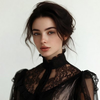 Woman in black lace dress