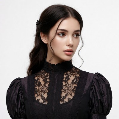 Woman in Victorian lace blouse
