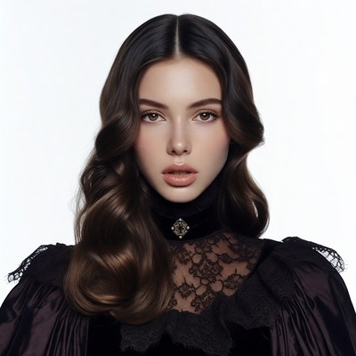 Woman in black lace Victorian dress