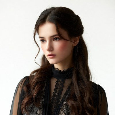 Woman in black lace dress