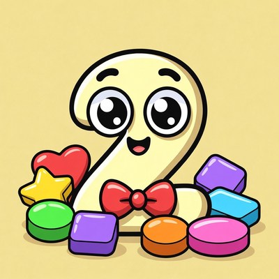 Cute cartoon number 2 with candies