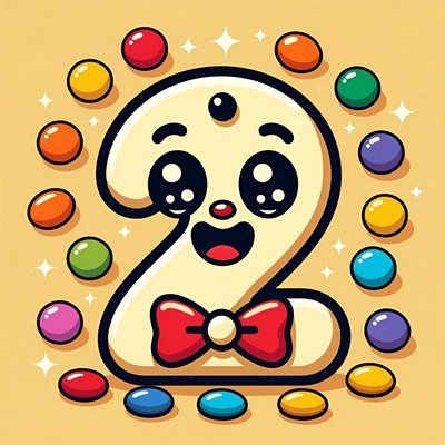 Cute cartoon number 2 with candies