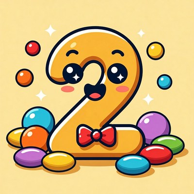 Cute cartoon number 2 with candies