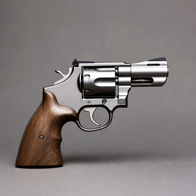Silver revolver with wooden grip