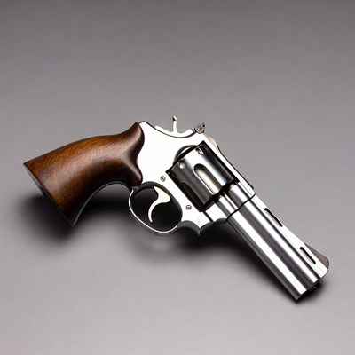 Silver revolver with wooden grip
