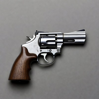 Silver Revolver on Gray Background