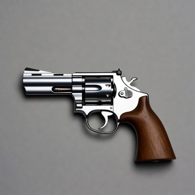 Silver revolver with wooden grip