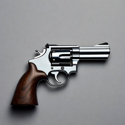 Silver revolver with wooden grip