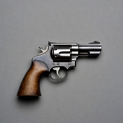 Classic Revolver on Gray Background