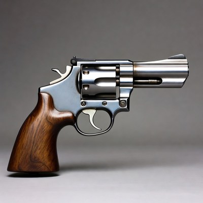 Silver revolver with wooden grip