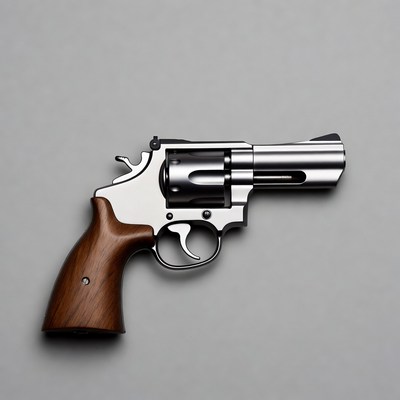 Silver Smith & Wesson Revolver on Gray Background