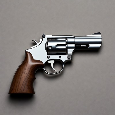Silver revolver with wooden grip
