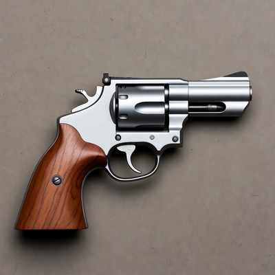 Silver revolver with wooden grip