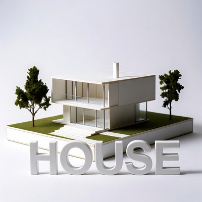 Modern House Model with Trees
