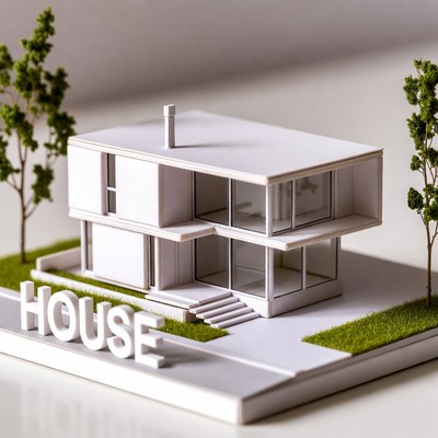 Miniature White Modern House Model