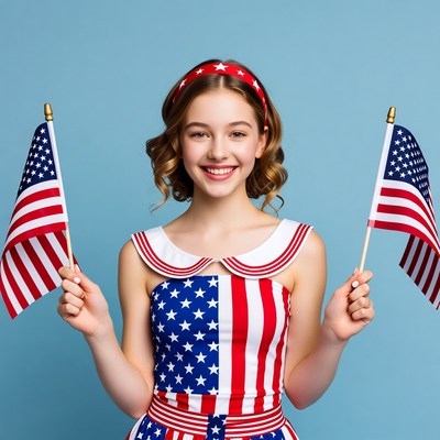 Girl holding American flags
