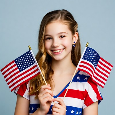 Girl holding American flags