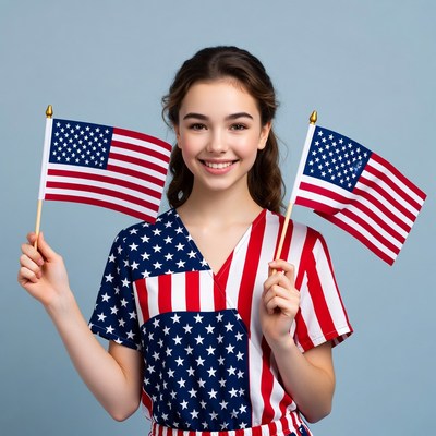 Girl holding American flags