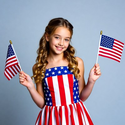 Girl holding American flags