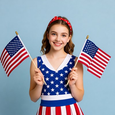 Girl holding American flags
